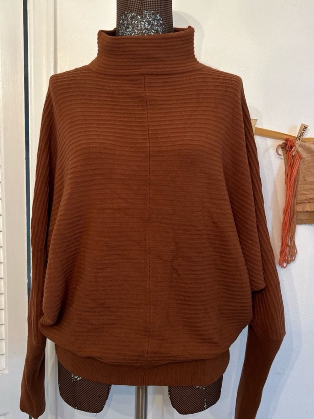 French Connection Rust Brown Ribbed Mock Neck Sweater